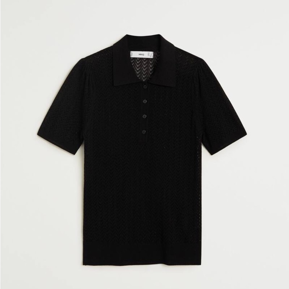 EUC MANGO Black Open Knit Polo Size Small